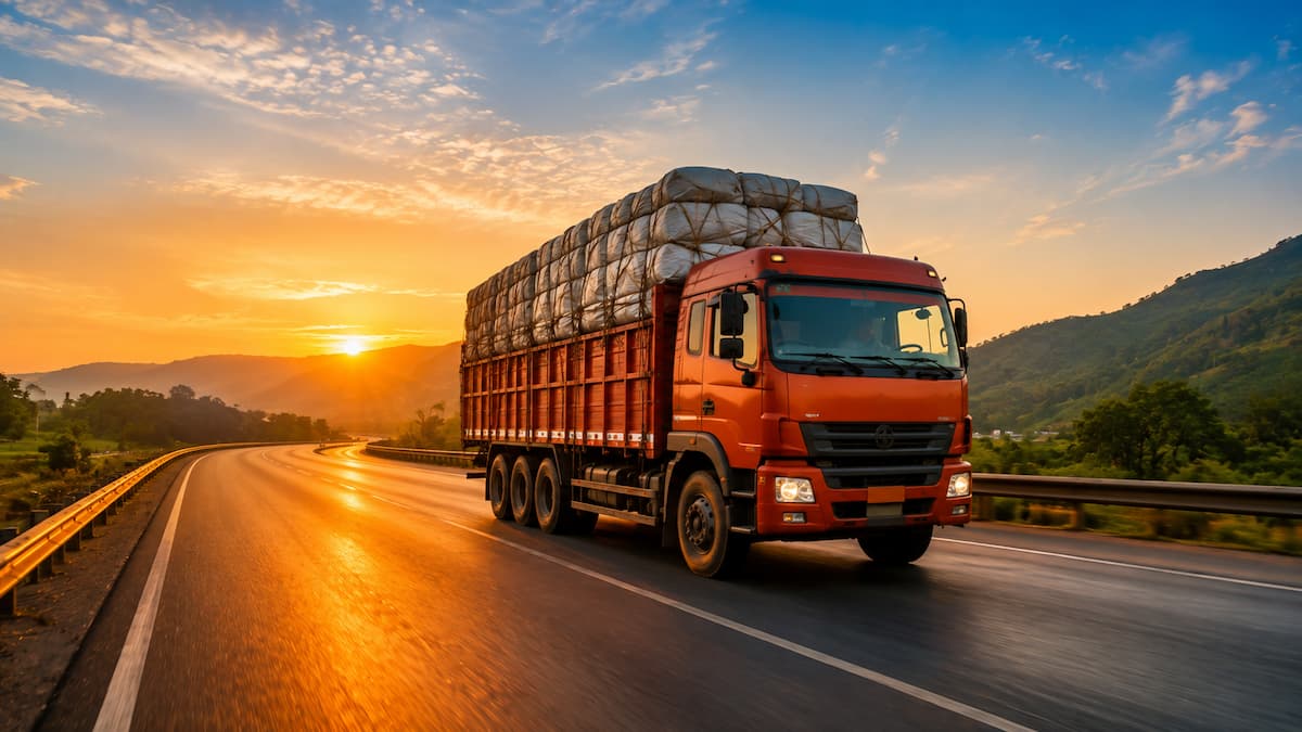 Cargo truck on Indian national highway carrying freight — FTL road transport service by Shift My Cargo